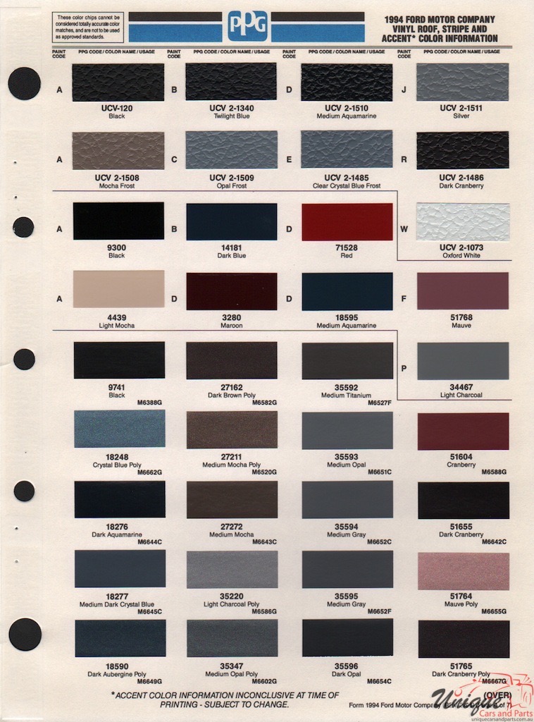1994 Ford Paint Charts PPG 5